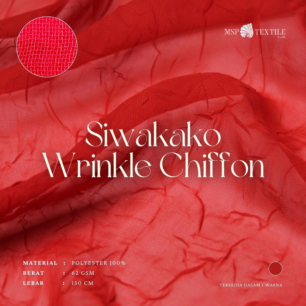 SIWAKAKO WRINKLE SIFON BAHAN KAIN POLYESTER CRINKLE KUSUT UNTUK ATASAN JILBAB TUNIK SYAL ROK GAMIS