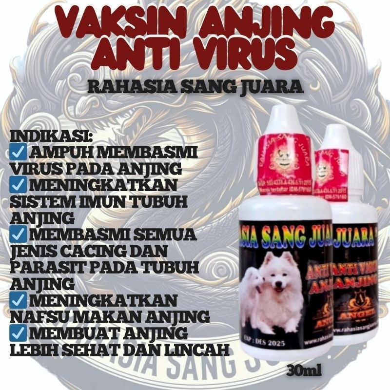 VAKSIN ANJING UNTUK MENCEGAH ANJING TIDAK MUDAH TERKENA VIRUS 30ml