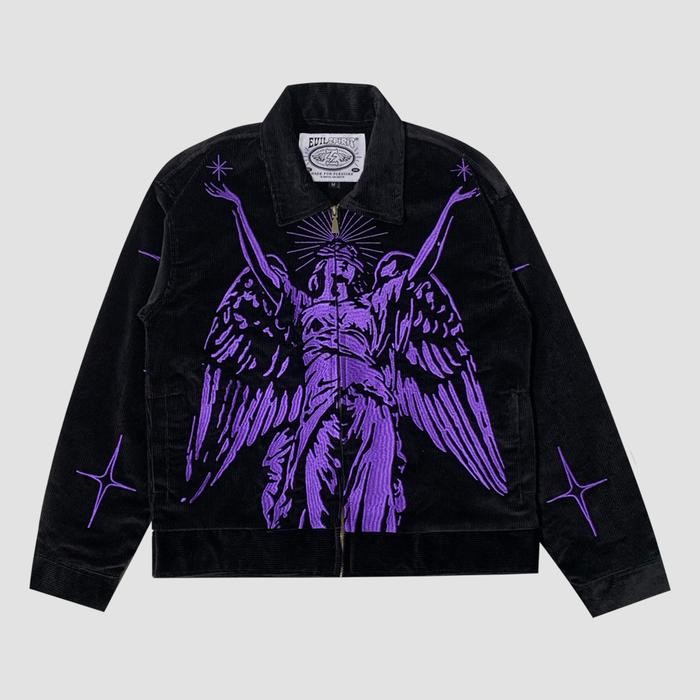EVILSPIRIT JACKET CORDUROY - ATHENA BLACK UNISEX Atasan Pria Wanita Panjang Sweater Zipper Custom Di