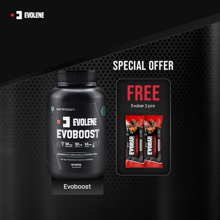 Hot Produk Evolene Evoboost - Testo Booster Alami - Suplemen Fitness - Evoboost, Free Evobar 2pc Ter