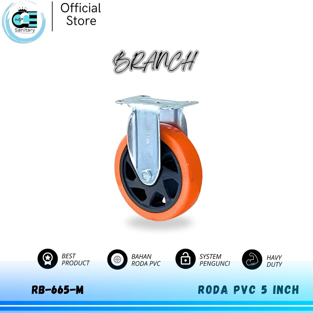 ots Roda Caster Pvc 5 Inch Havy Duty / Roda Troli 5 Inch / Roda Kastor 5 Inch Hidup - Mati - Rem