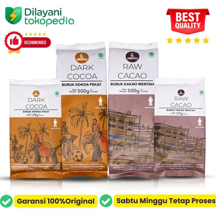 

Timurasa minuman bubuk cokelat 100% murni tanpa gula - dark cocoa raw cacao premium chocolate drink powder - Raw, 500gr