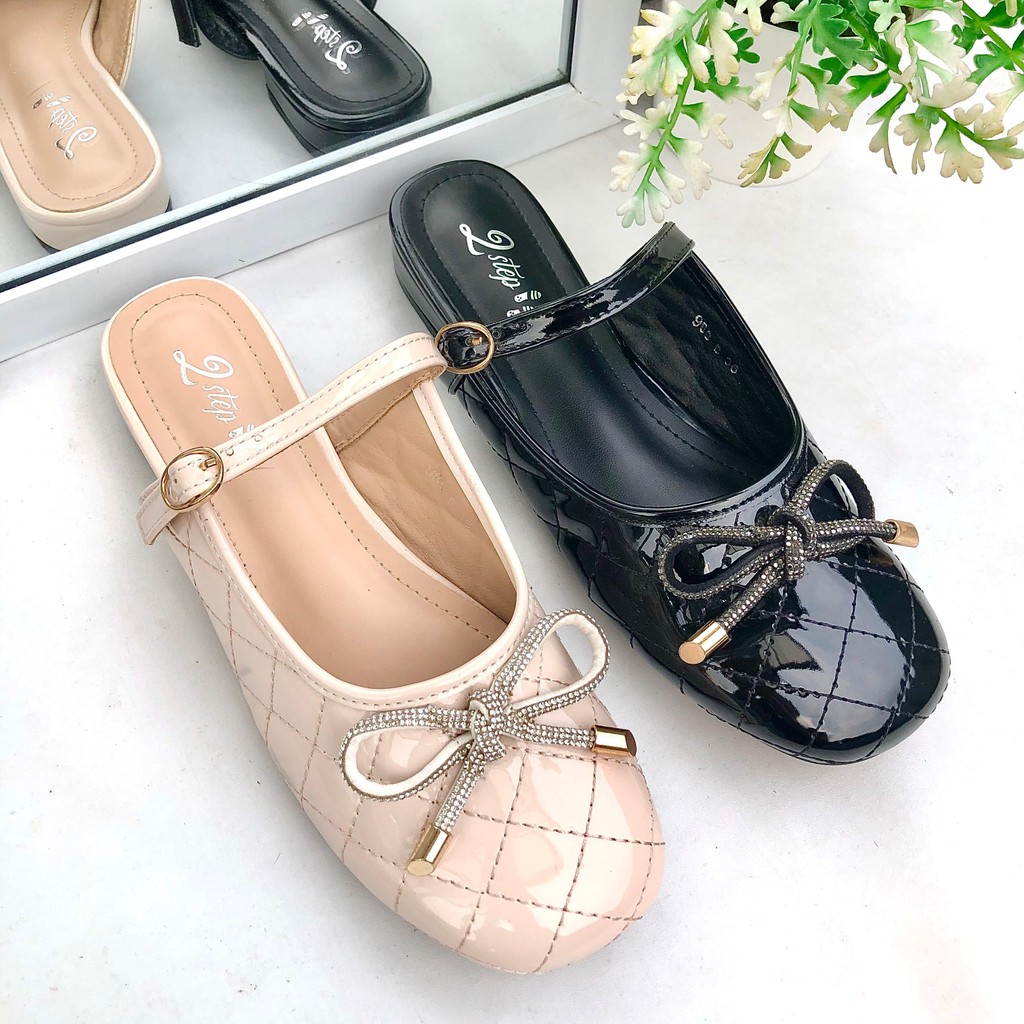 2step - 988-B Sepatu Sandal Mules Hak Tahu Wanita Sepatu Sandal Selop Pita Wanita Import
