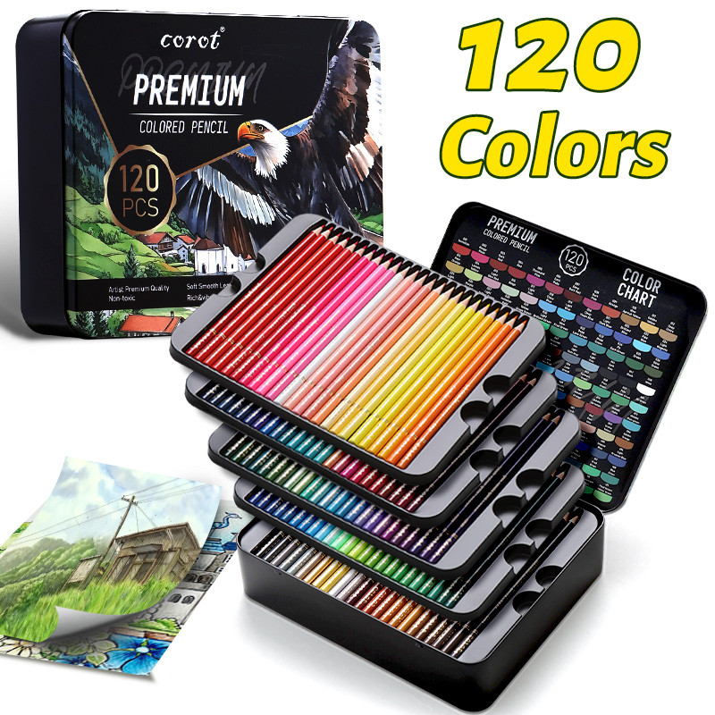 

120 Colors Colored Pencils Set in Tin Box,Artists Quality,Vibrant Coloring Pencil,Soft Core for Drawing,Coloring Books,Sketching