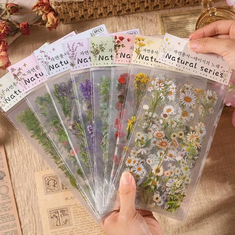 

6pcs/pack Transparent Flowers Plants PET Decorative Stickers Diary Scrapbooking Material Deco Album Stationery Stickers