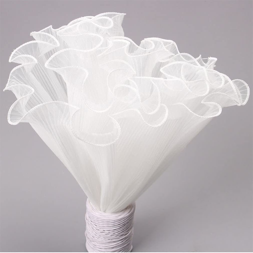 

White Floral Packaging for Bouquets Including Decorative Mesh Wrapping Paper, Pearl-Edged Wrapping Paper, Wrinkled Wave Mesh