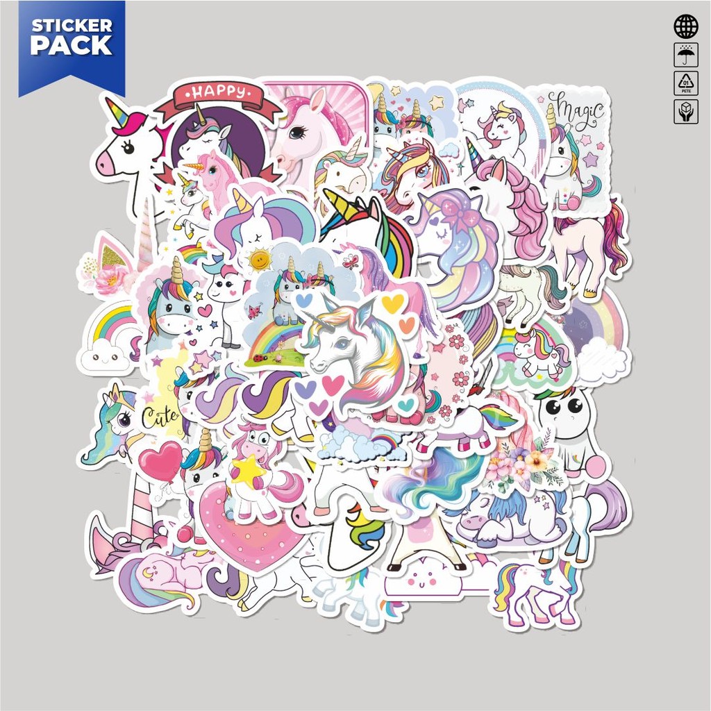 

[100PCS]Stiker Pack Stiker Rainbow Unicorn [Unicorn Pelangi] Aesthetic Vinyl Anti Air Dekorasi Sticker Laptop Buku Journal Koper Helm Casing HP Gitar Helm Skateboard