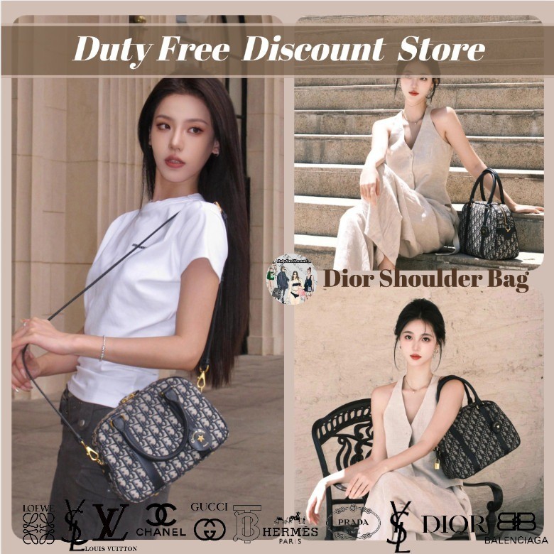 DIOR MM & GM Bowling Style V-Vibe Bag (Tas Bahu Wanita / Tas Bowling / Tas Bahu Miring) (100% Asli)