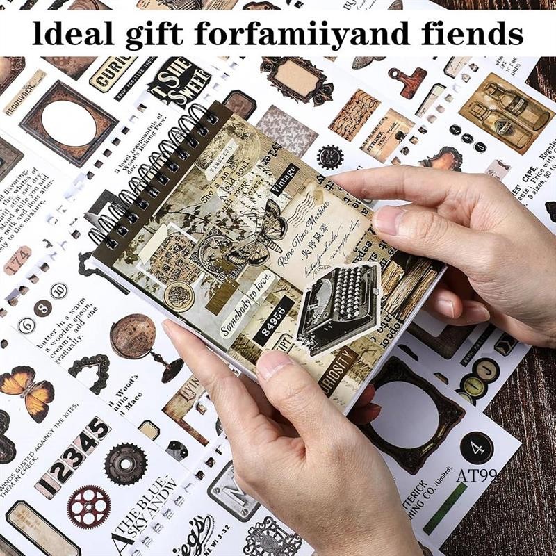 

TA-50 Pcs Vintage Journaling Scrapbooking Supplies Scrapbook Sticker, Brown Pre-Cut Vintage Washi Sticker Book