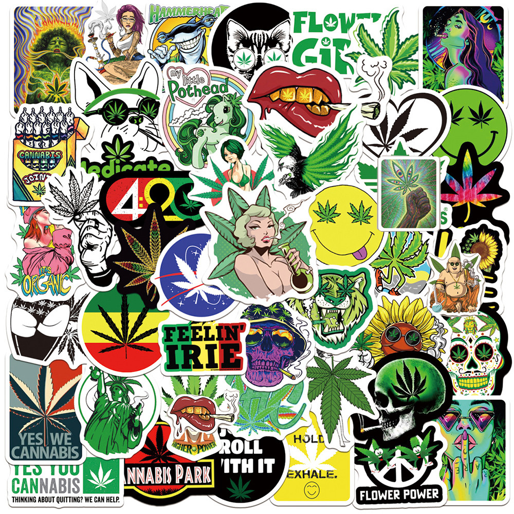 

10/30/50/100PCS Funny Hemp Leaf Stickers Weed Smoking Cartoon Graffiti Waterproof Suitcase Luggage Guitar Skateboard Decals Toy