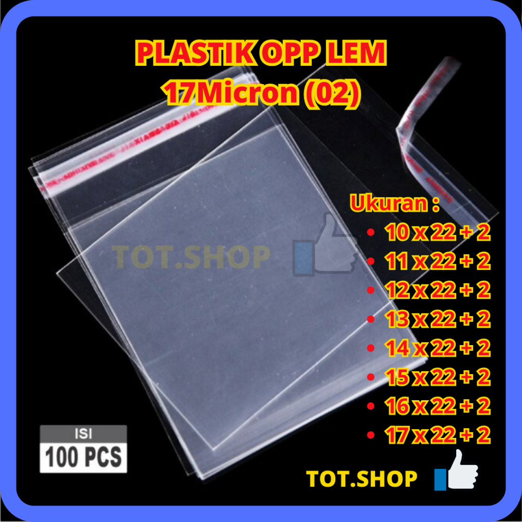 

[Min5] OPP LEM PLASTIK KACA 10x22/11x22/12x22/13x22/14x22/15x22/16x22/17x22 + 2cm lem Bungkus DVD Bakery Undangan Roti Amplop Angpao Isi 100-lbr