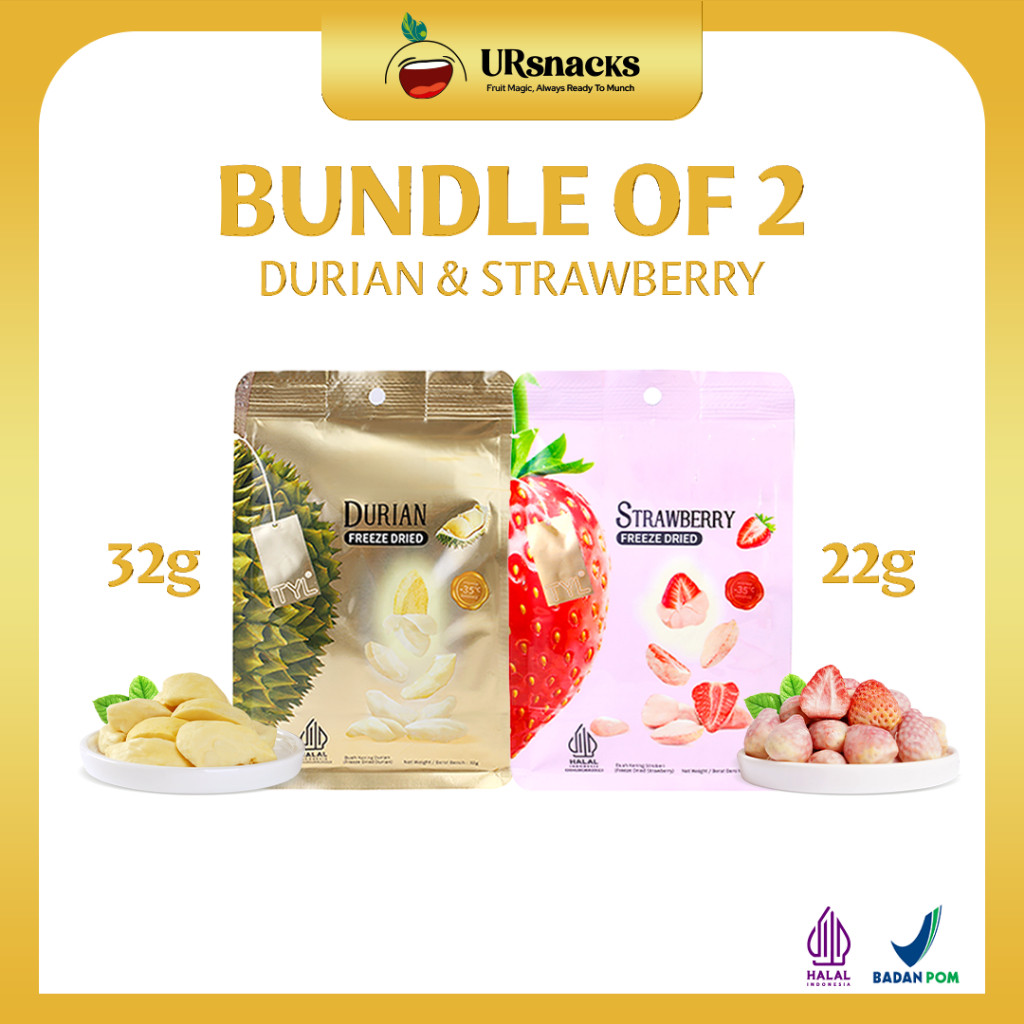 

URSNACKS Bundle Of 2 - Freeze Dried Keripik Buah Strawberry + Durian