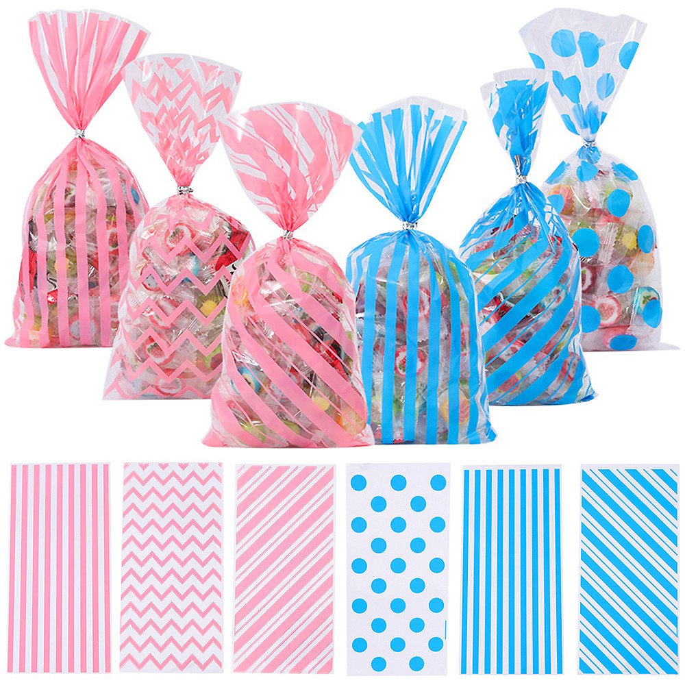 

50pcs Blue Pink Plastic Candy Bags Clear Cellophane Gift Treat Packaging Bag for Baby Shower Birthday Wedding Party Favors bag