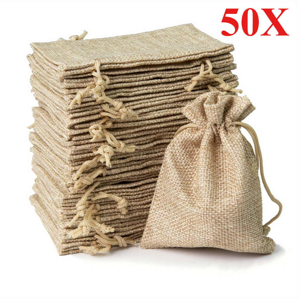 

50PCS 13X18/10X15/9X12/7X9CM Drawstring Burlap Bag Jute Gift DIY Wedding Favor Gift Bag For Packaging Candy Chocolate Jewery