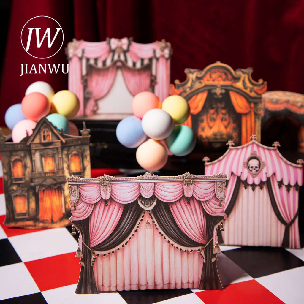 

JIANWU The Opera Stage Series Vintage Window Hollow Hard Card Collage Material Paper Creative DIY Journal Stationery