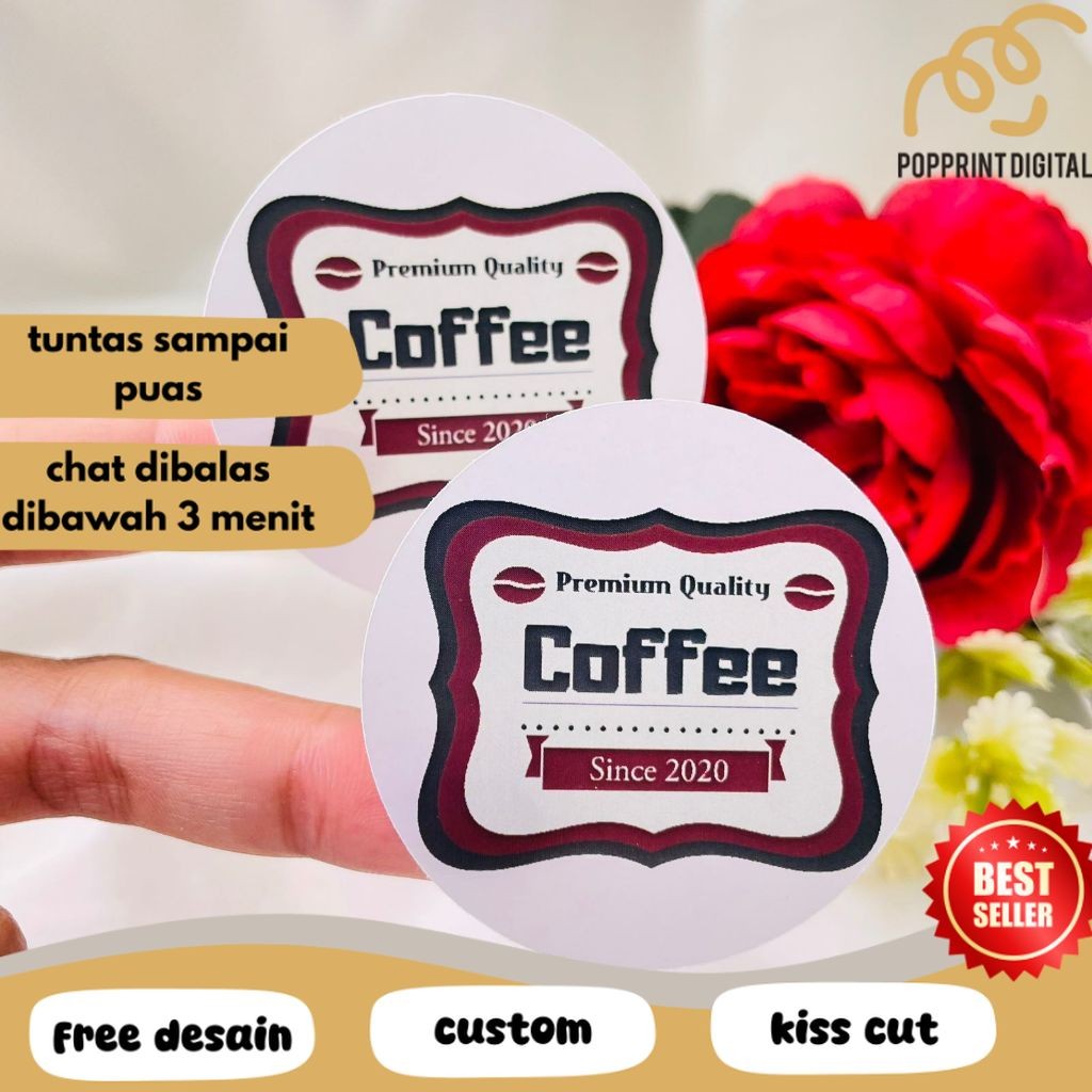 

PpD 2-4 Sticker Label Bulat Tema Kopi Stiker Minuman Coffe Free Desain Custom Logo Coffee