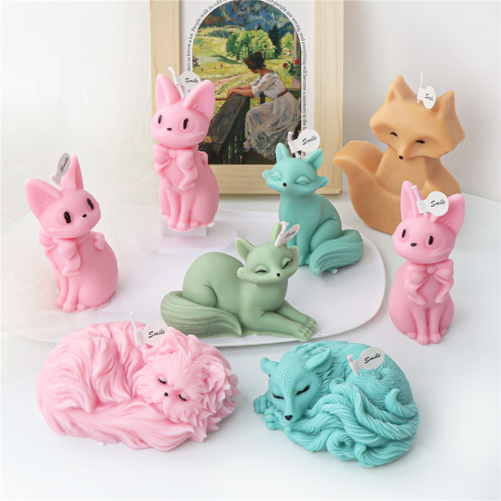 

3D Sleep Fox Candle Mold Animal Cat Resin Casting Resin Making Moulds Cartoon Clay figurine Home Decorate making soap