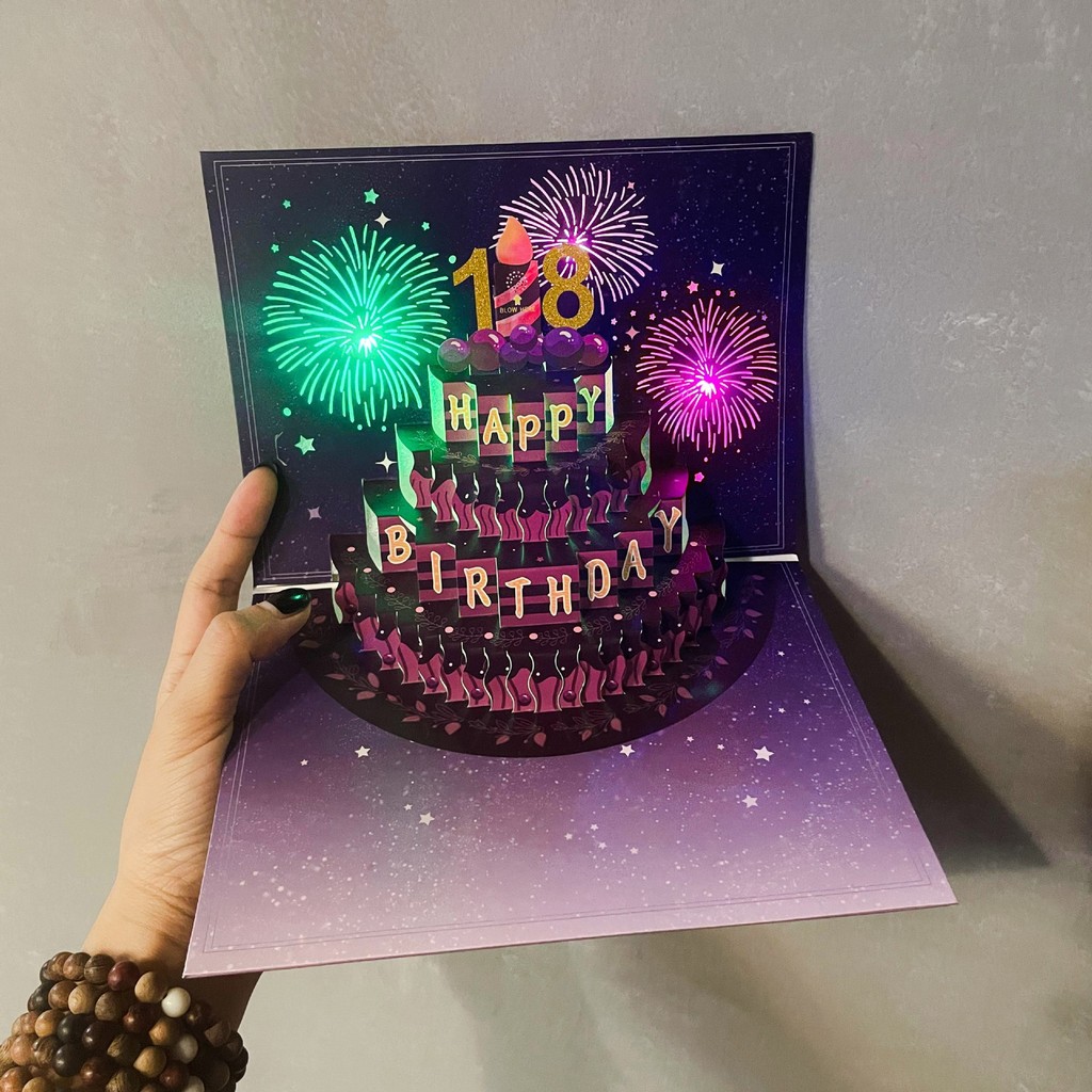 

Purple Starry Sky Candle 3D Three-dimensional Birthday Card Exquisite Message Blessing Card Postcard