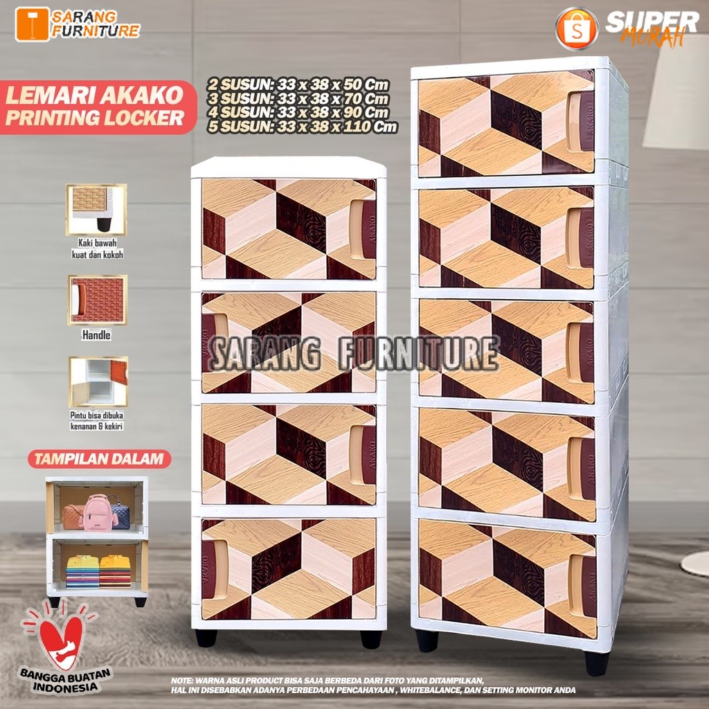 PLAOSANSTORE Lemari Pakaian Plastik Swing Locker Printing Lemari Baju Mini Plastic Akako Locker Prin
