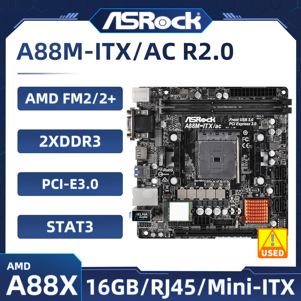 ASRock A88M-ITX/ac R2.0 Mini ITX Motherboard Socket FM2+ DDR3 32G AMD A88X M.2 1xPCIe 3.0 x16 suppor