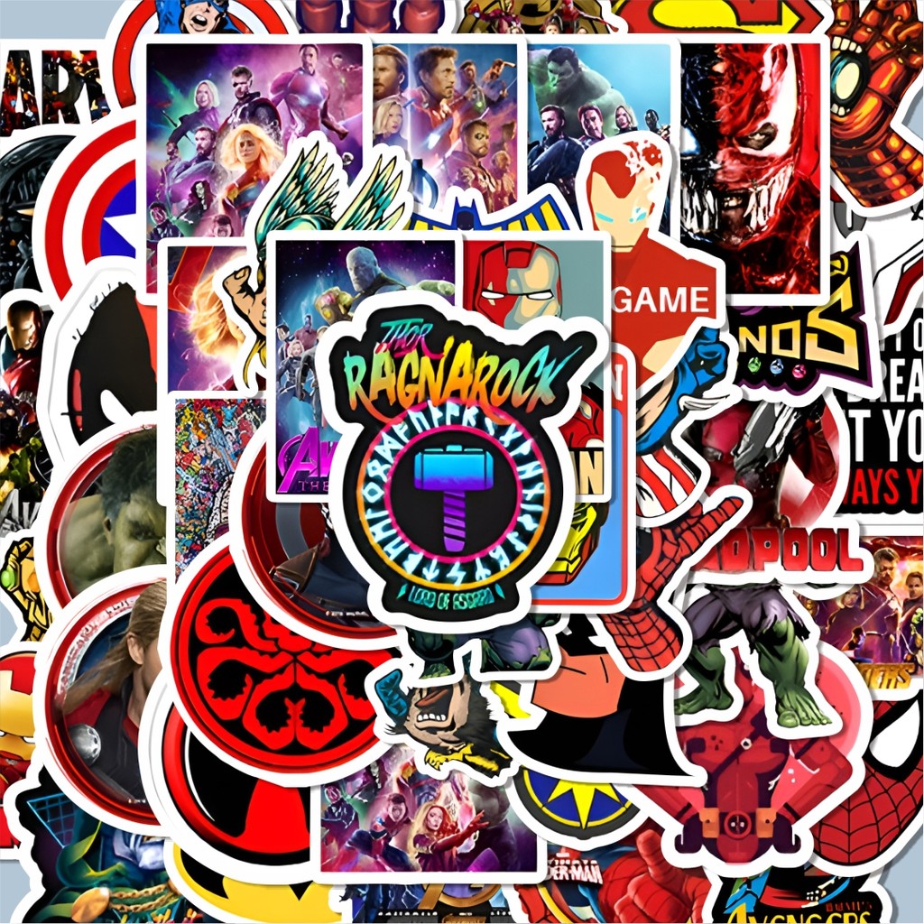 

100PCS Lucu Stiker Marvel V3 Stiker Aesthetic Stiker Anti Air Stikers Berperekat Waterproof sticker decal buat Motor Helm Buku Journal Koper Casing HP Laptop Botol Minum Hadiah anak
