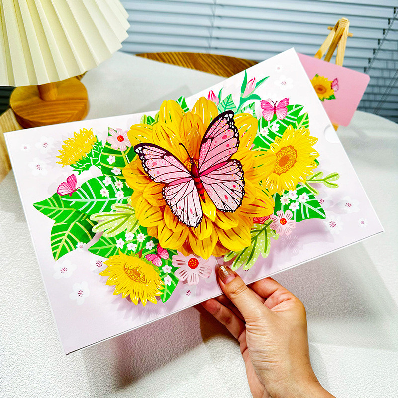

Birthday Card Ins Wind Butterfly Dance Sunflower Premium 3D New Card Creative Wedding Decor Creative Gift Card