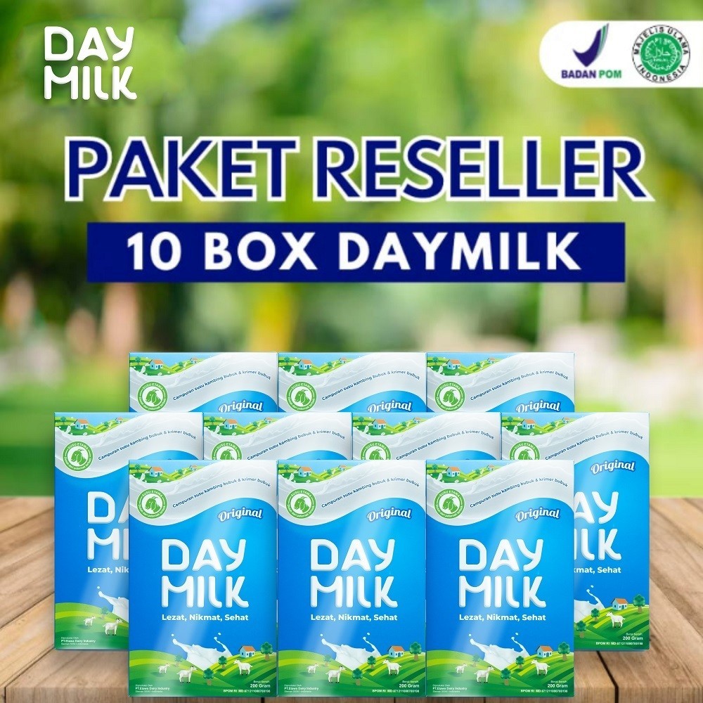

Susu Daymilk 200gr - Paket Reseller 10 Box Susu Kambing Etawa Bantu Jaga Kesehatan Sendi dan Tulang Halal dan BPOM