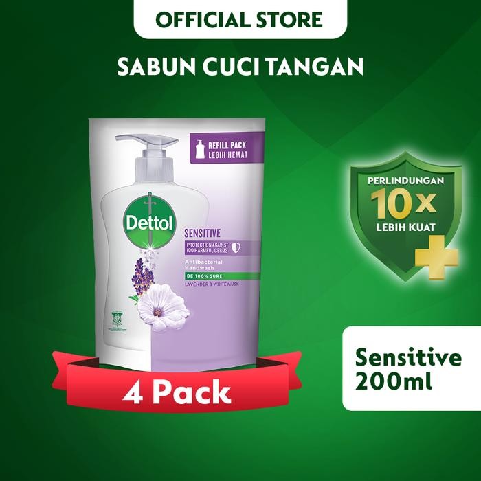 Dettol Sabun Cuci Tangan Anti Bakteri Sensitive 200ml x4