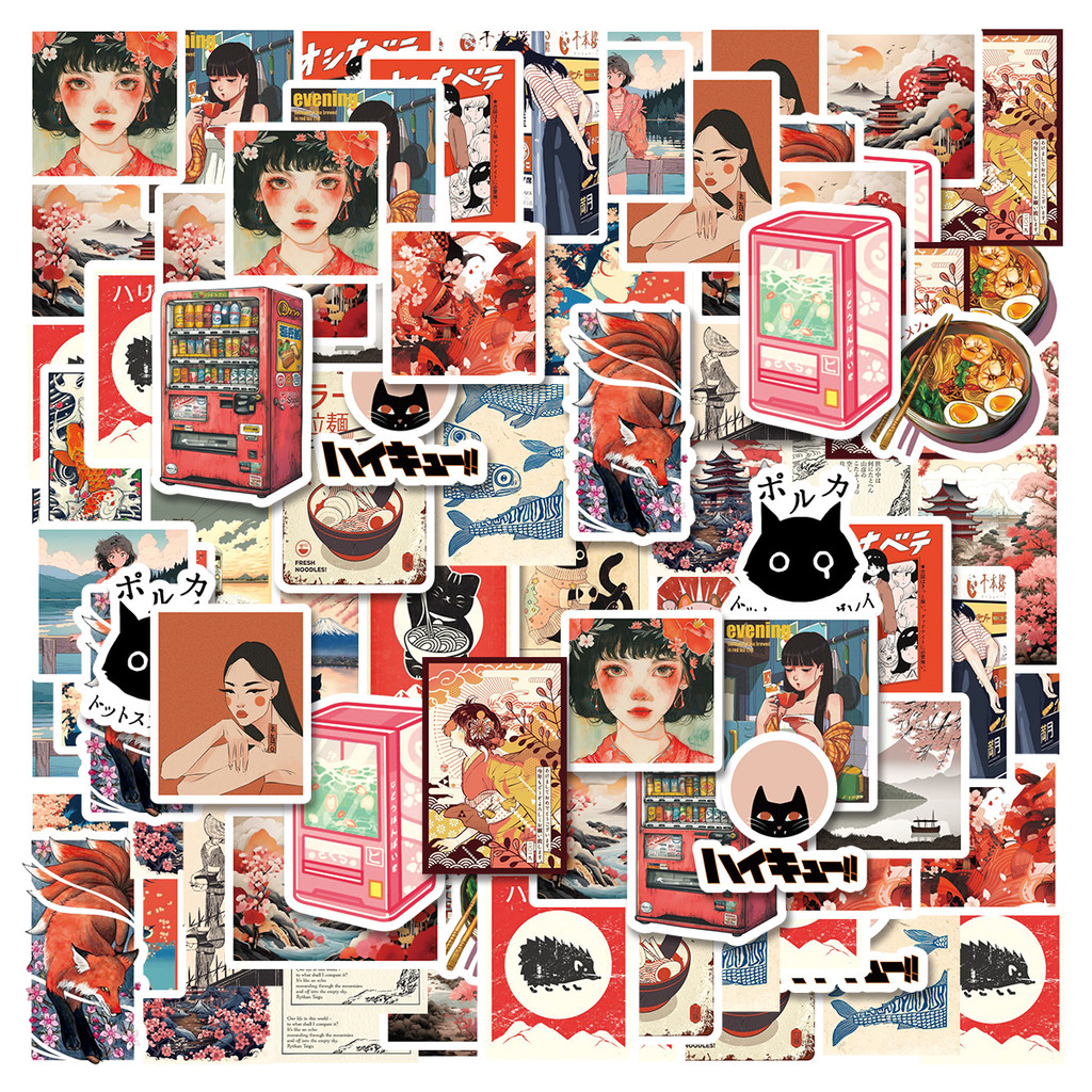 

30pcs Classic Japanese Girl Graffiti Stickers Decorated Notebook Water Cup Diary Suitcase Guitar Student Stationery PVC Decals