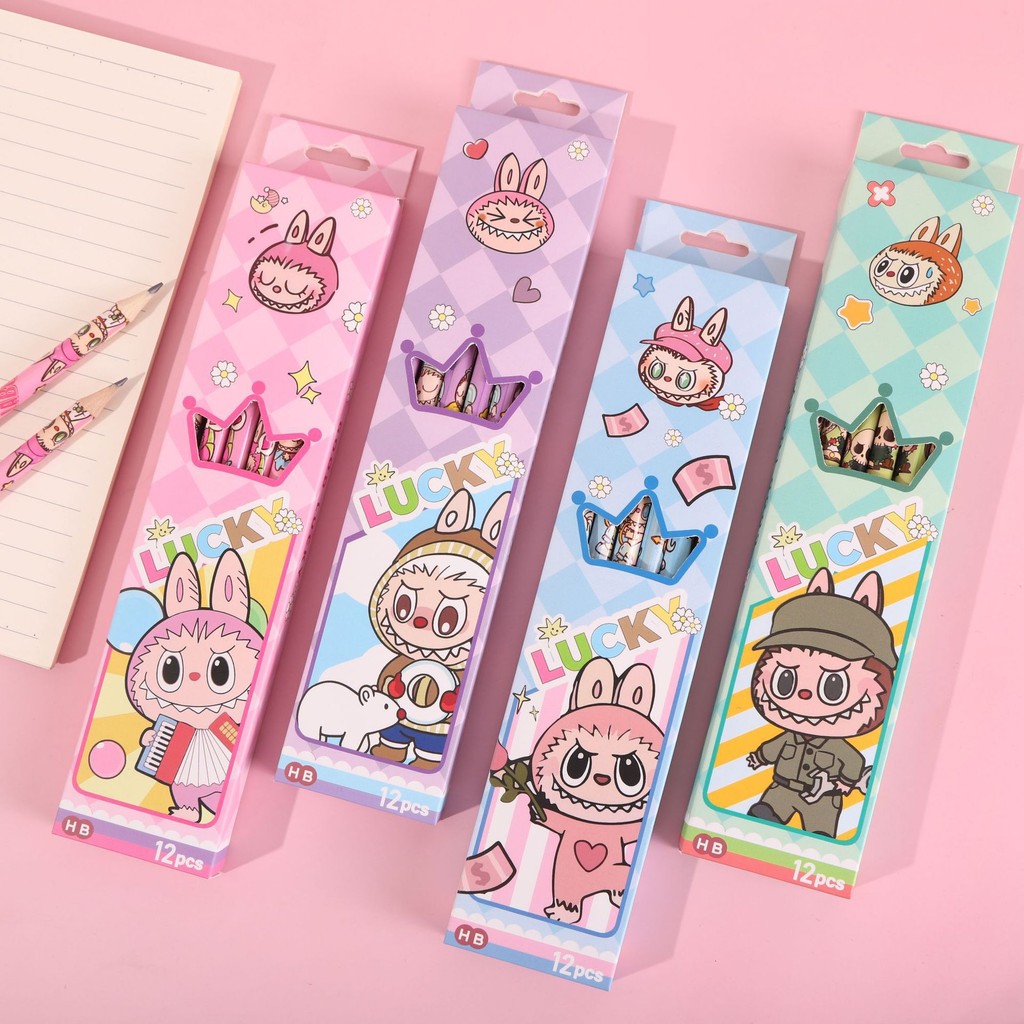 

[GROSIR ATK] PENSIL HB 1 SET ISI 12 PCS MOTIF LABUBU CUTE / 1 LUSIN PENSIL HGB KARAKTER LABUBU CUTE