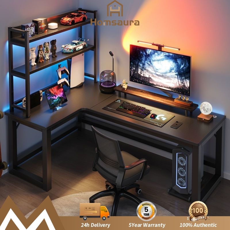 

Homsaura Meja Komputer Shaped L Serat Karbon 160CM/Meja Gaming/Meja Kantor/Meja Kerja/Kuat/Minimalis