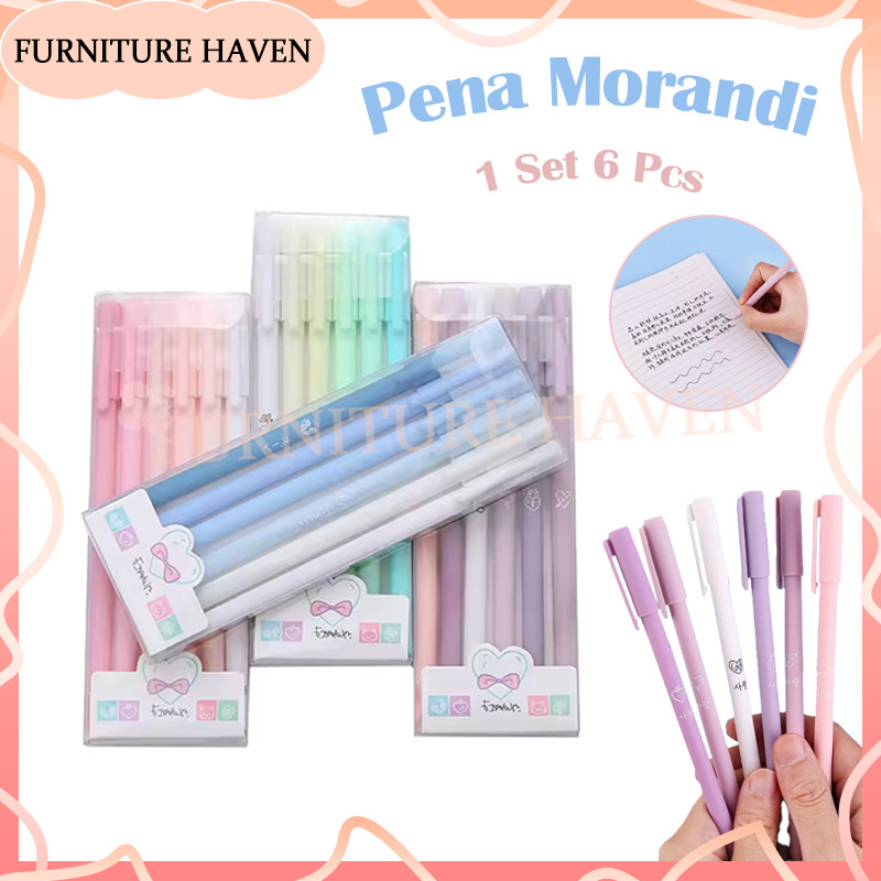 

1 Set 6 Pcs Pulpen Netral 0.5 MM/Pena Morandi /Pupen Sekolah/Pulpen Tabung Jarum Warna Hitam