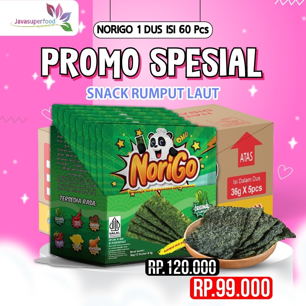 

(BELI 1 DUS FREE 10 PCS) Norigo Nori Original Sachet Seaweed Snack 3g Rumput Laut Halal Original