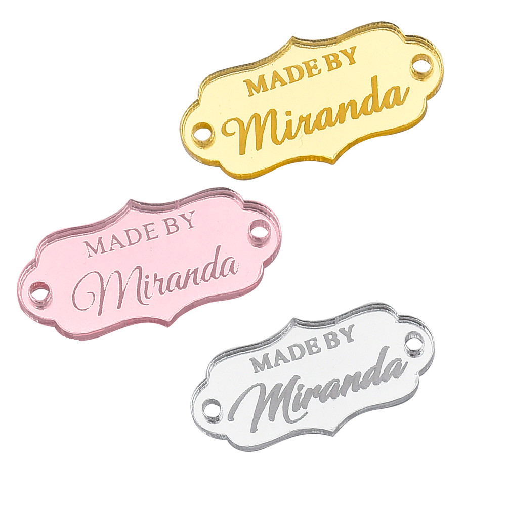 

Personalized Engraved Acrylic Clothing Labels Handmade Brand Tags Knitting Knitted Labels Name Custom Garment Accessories FZFL05