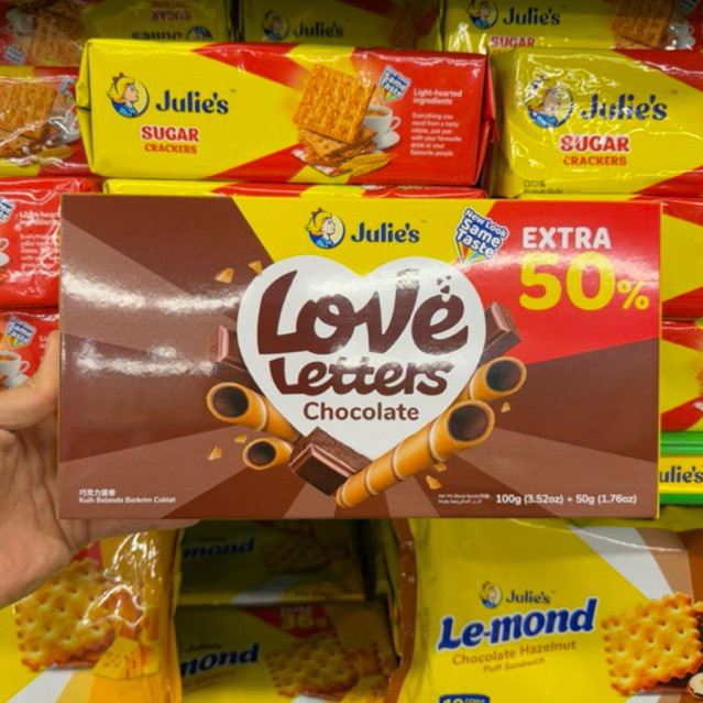 

julies love letters chocolate +50% / love letters strawberry +50% / butter waffles 100gr