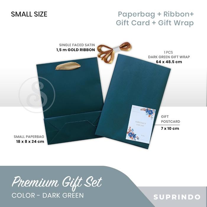 

TERBARU!! Gift Set Paper Bag KECIL+ Kertas Kado + Pita + Kartu Ucapan (HT) - GC-02, KCL Hijau tua