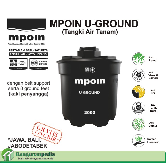 MPOIN TOREN TANGKI AIR TANAM MPOIN U-GROUND  2000 LITER GRATIS ONGKIR