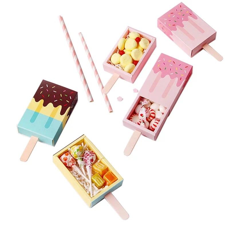 

10pcs/lot Ice Cream Candy box Gift Boxes Packaging Pink Blue Cute Baby Shower Birthday Popsicle Drawer For Kids Party Favor Box