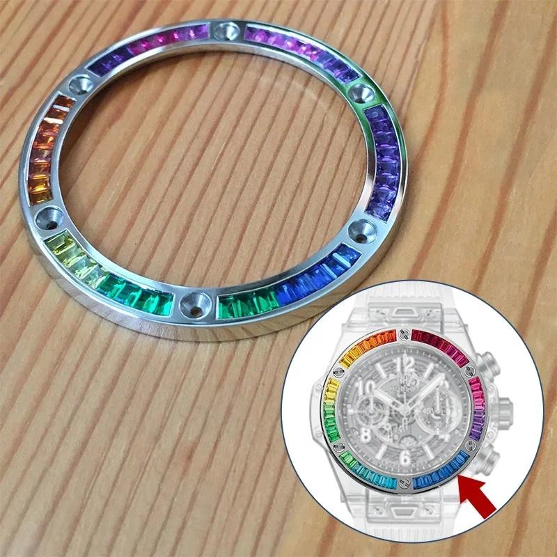 Rainbow CVD Synthetic Gemstone Bezel for Hublot Big Bang Unico 45mm 411 Automatic Wat