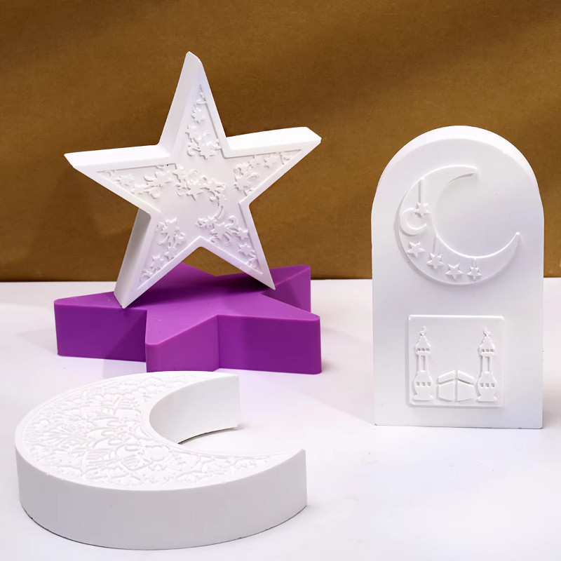 

3D Star Scented Candle Silicone Mold Mandala Crescent Moon Arched Plaster Mould Eid Mubarak Ramadan Decorative Making Tool