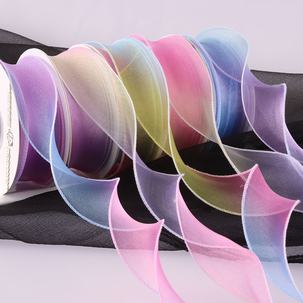 

4cm Colorful Fishtail Yarn Gradient Color Ribbon Holiday Party Decoration Gift Flower Wrapping Ribbon 10yards/Roll Mesh Ribbon
