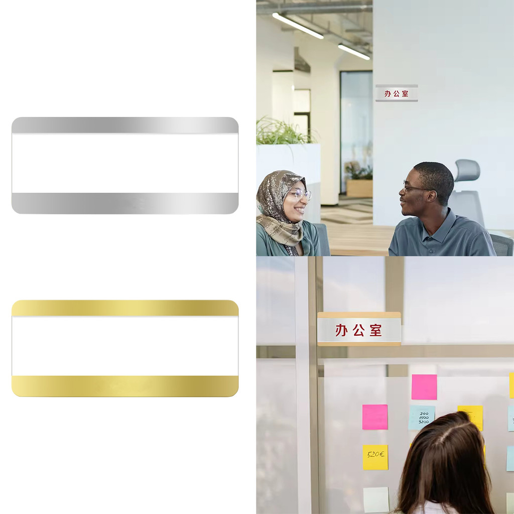 

Papan Nama Sliding Baja Tahan Karat 28cmx12cm/Self-adhesive & Plug-in Card/Desain Aesthetic Emas-Perak/Kantor & Kamar