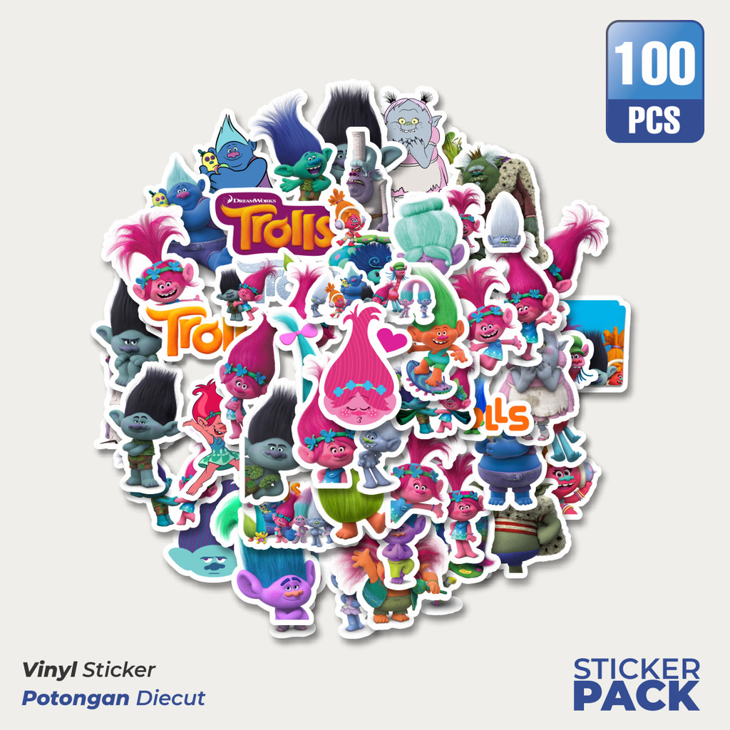 

100 PCS STIKER Stiker Kartun Series The Trolls Mix Waterproof Aesthetic- Untuk Laptop, Motor, dan Helm - Paper Stationery Pack