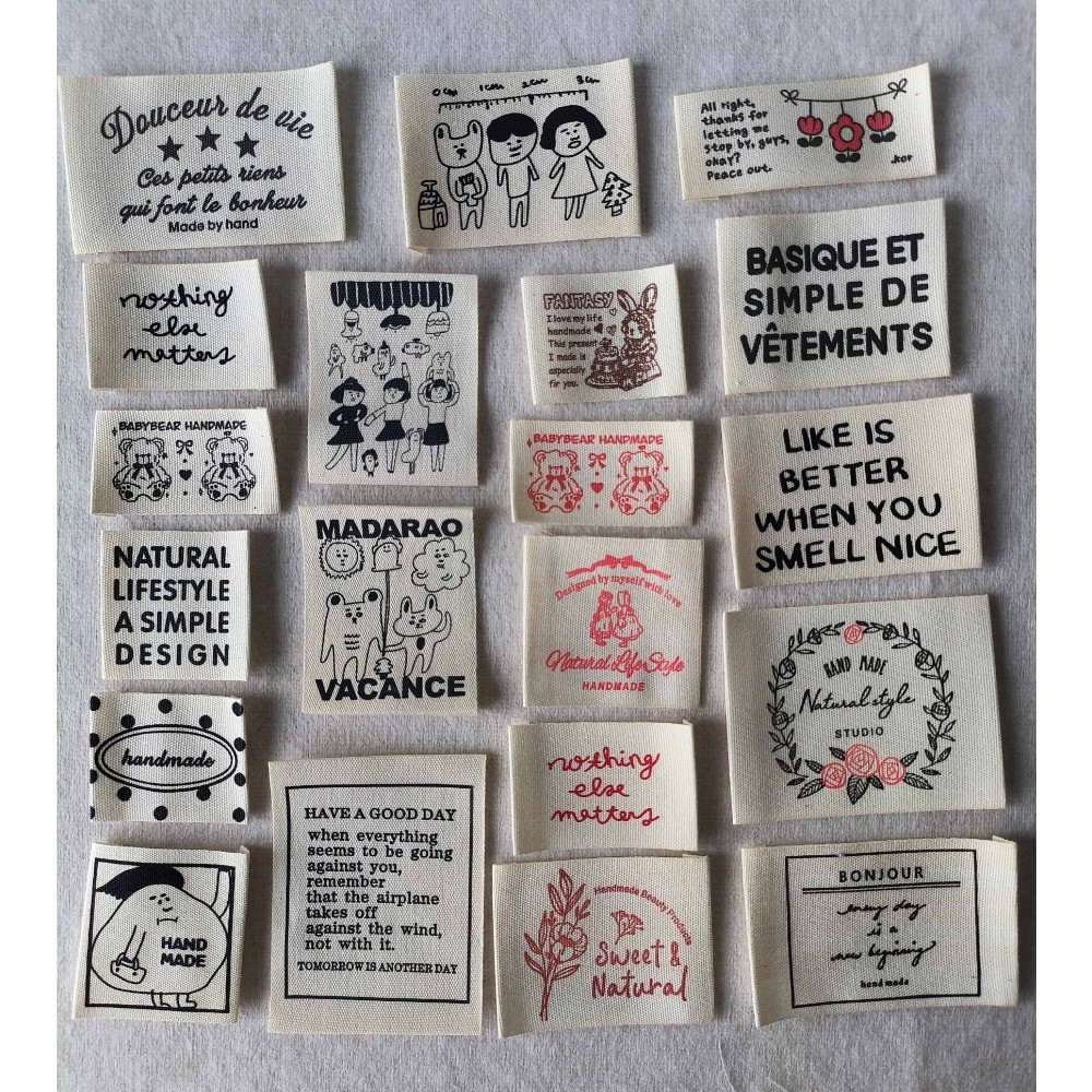 

20 Styles Cotton Woven Labels, Custom Printed Fabric Tags, Colorful Cartoon Patches for Clothing DIY, Handmade Sew-on Labels