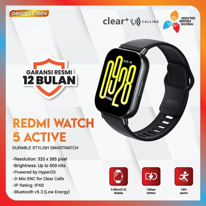 Xiaomi Mi Redmi Watch 5 Active / 3 Active Smartwatch - Garansi Resmi - Midnight Black