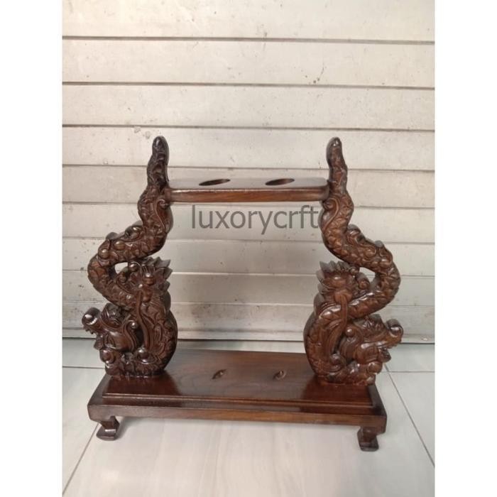 Jagrak Tempat Pusaka Isi 2 Ukiran Naga Kayu Jati Asli Garap Alusan