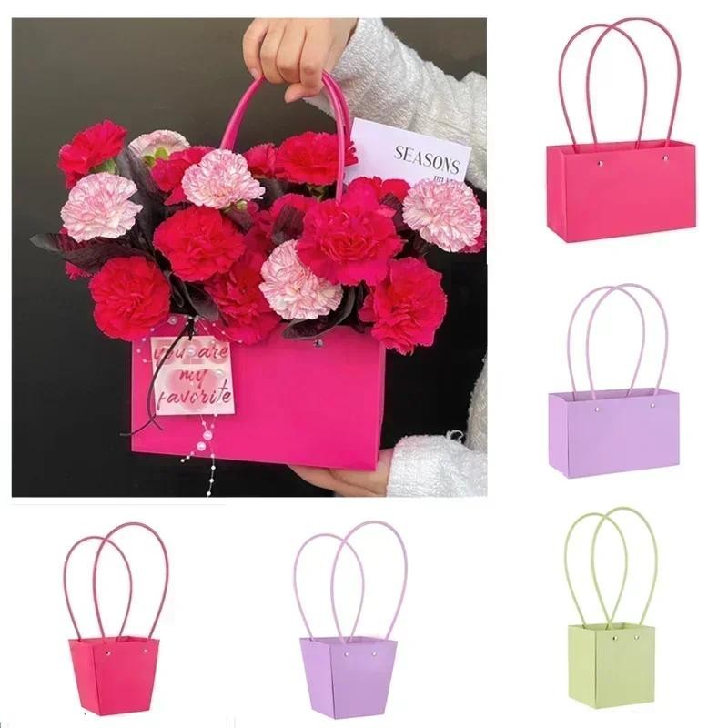 

10pcs Flower Waterproof Fashion Tote Bag Bouquet Kraft Paper Handbag Gift Packaging Box Valentine'S Day Florist Supplies Wedding