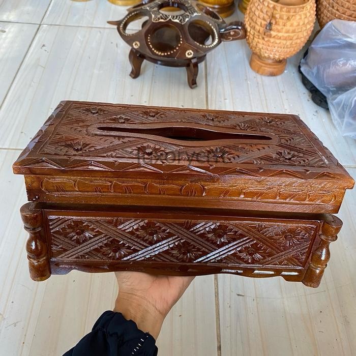 Tempat tisu full ukir kayu jati/tempat tisu kayu jati - Kerajinan kayu jati  LC4354