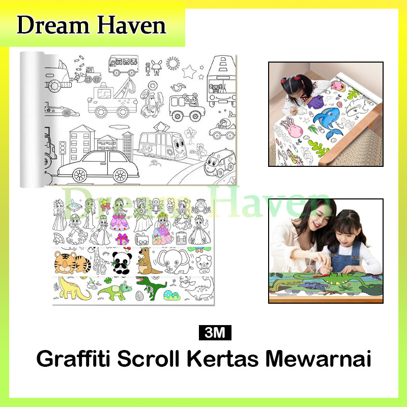 

3 Meter Graffiti Scroll/Mainan Anak Kertas Mewarnai Raksasa/Coloring Roll Paper