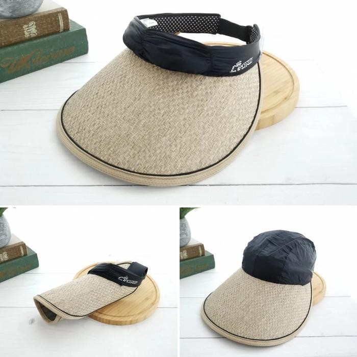 TERBARU Topi Rajut Topi Pantai Topi Fashion Bagian Atas Bisa Buka Tutup Lipat - Hitam